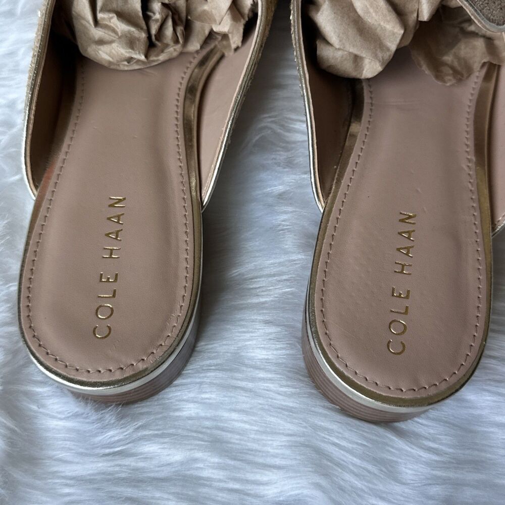 Cole Haan Gold Metallic Linen Piper Loafer Mule Size  9 B VGUC Bnfts Charity - Picture 6 of 9
